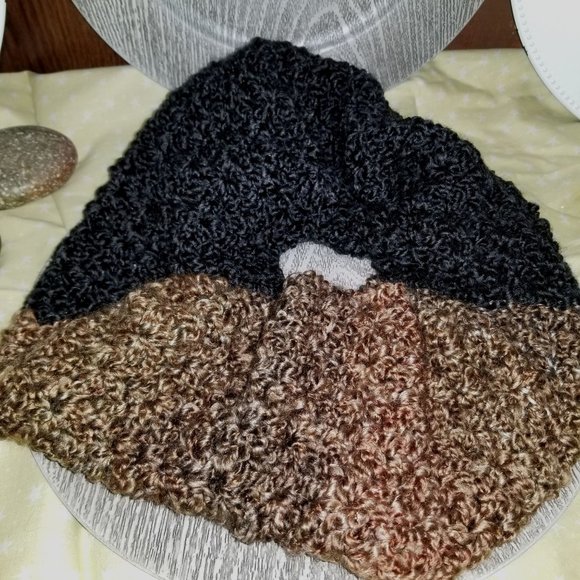 NEW ORIGINAL Black Rusty Brown Earthy Handknit Infinity Cowl Hooded Hood Scarf - Picture 4 of 5